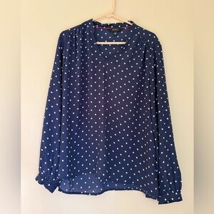 Isaac Mizrahi Blue and White Long Sleeve Blouse